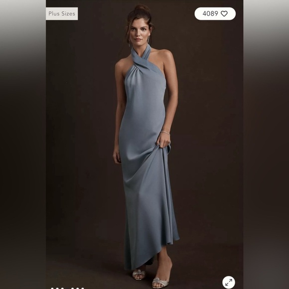 Elegant Halter Neck Evening Gown Dusty Blue NWOT